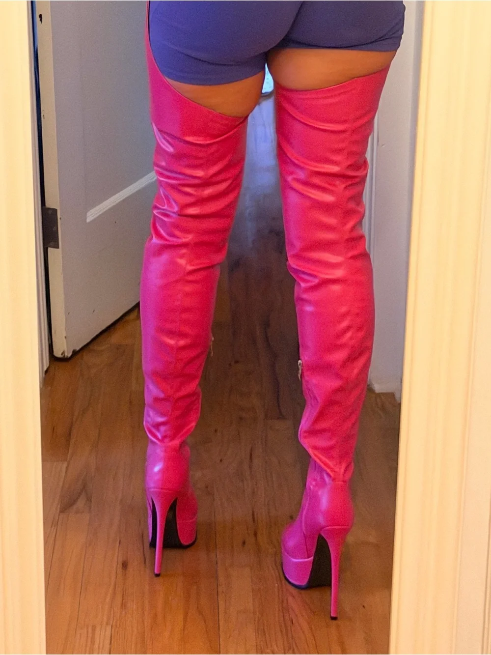 Women's Hot Pink Over-the-Knee Platform Stiletto Boots w Chaps